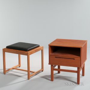 Mid-Century Side Stand and an Ottoman