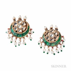 Indian Enamel and Gem-set Earrings