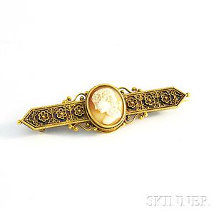 Antique Gold and Shell Cameo Bar Brooch