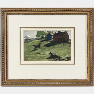 Aiden Lassell Ripley (American, 1896-1969) Two Horses in a Spring Farm Landscape