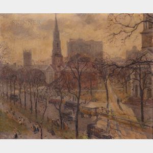 Frederick Lester Sexton (American, 1889-1975) The Three Churches on the New Haven Green