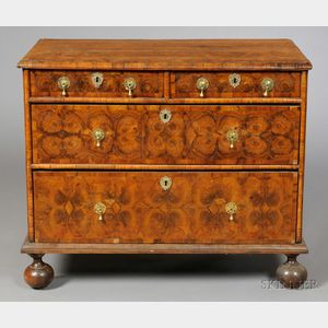 William & Mary Oyster Veneered and Inlaid Walnut and Laburnum Chest of Drawers