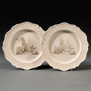 Pair of Staffordshire Black Transfer-printed Salt-glazed Stoneware Plates