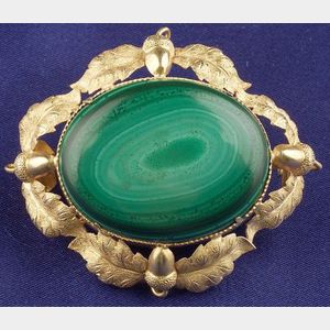 Antique 22kt Gold and Malachite Brooch