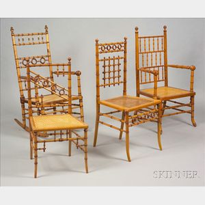 Four American Victorian Faux Bamboo Maple Chairs