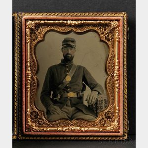 Sixth Plate Tintype Portrait of a Seated Soldier