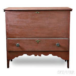 Red-painted Blanket Chest Over Drawer