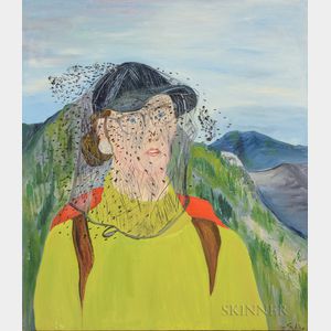 Barbara Sullivan (American, 20th/21st Century) Hiking Mount Katahdin, Self-portrait with Fly Net Hood