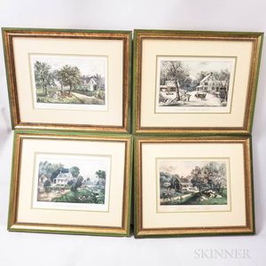 Four Framed Currier & Ives American Homestead Series Hand-colored Lithographs