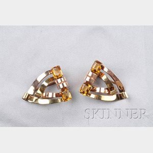 Pair of Retro 14kt Bicolor Gold and Citrine Dress Clips, Tiffany & Co.