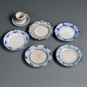 Five Dedham Pottery Plates and a Rabbit Demitasse Cup and Saucer