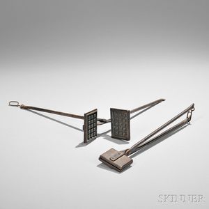 Two Miniature Wrought and Cast Iron Waffle Irons and Wafer Iron