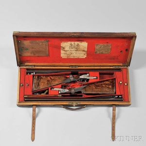 Pair of James Woodward & Sons Snap-action Sidelock 12 Gauge Double-barrel Shotgun "The Automatic" in Maker's Case