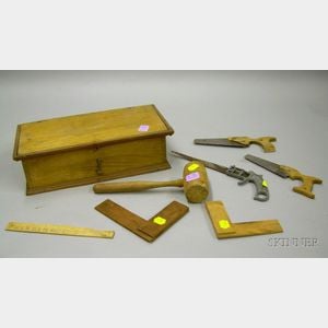 Childs Ash Toy Tool Box with Tools.