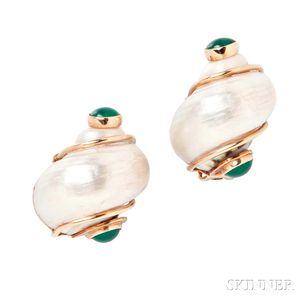 14kt Gold and Turbo Shell Earclips, Patricia Schepps Vail, Seaman Schepps
