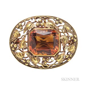 Arts and Crafts Gold and Citrine Brooch