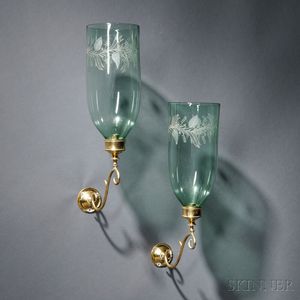 Pair of Brass and Glass Candle Sconces