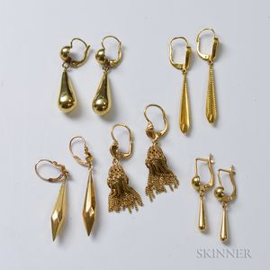 Five Pairs of 18kt Gold Earrings