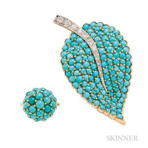 Turquoise and Diamond Brooch