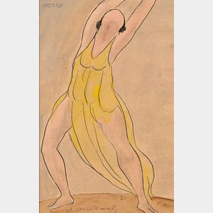 Abraham Walkowitz (American, 1878-1965) Portrait of a Dancer, Probably Isadora Duncan