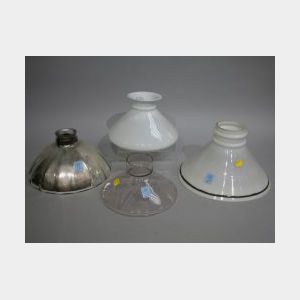 Four Glass Lighting Shades and a Mercury Glass Reflector Shade.