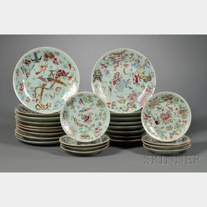 Twenty-five Assembled Celadon Porcelain Plates
