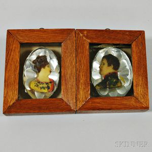 Pair of Framed Wax Miniature Portrait Busts