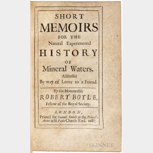 Boyle, Robert (1627-1691) Short Memoirs for the Natural Experimental History of Mineral Waters.