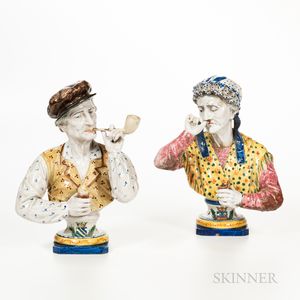 Two Faience Pottery Character Busts