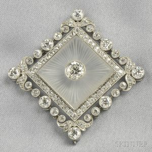 Art Deco Platinum, Rock Crystal, and Diamond Pendant, Thomas Kirkpatrick & Co.
