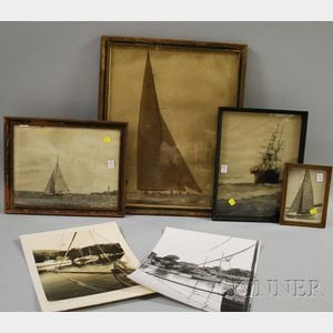 Five Framed and Unframed Black and White Photographs of Sailing Vessels and a Print
