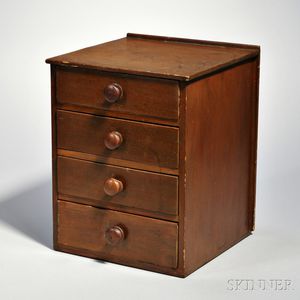 Shaker Dark Brown-stained Pine Four-drawer Storage Chest