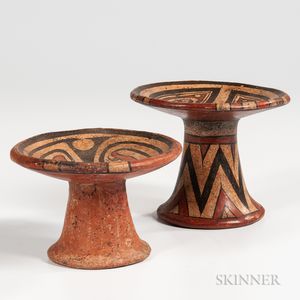 Two Cocle Polychrome Pedestal Plates