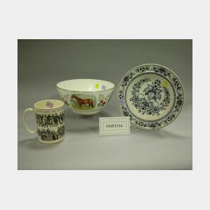 Sixteen Wedgwood Transfer Decorated Plates, a Mug and a Bowl