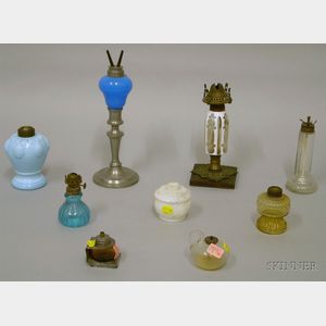 Nine Assorted Glass and Metal Lamps