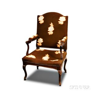 Louis XV-style Carved Oak Upholstered Fauteuil