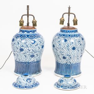Two Pairs of Covered Jars Mounted as Lamps