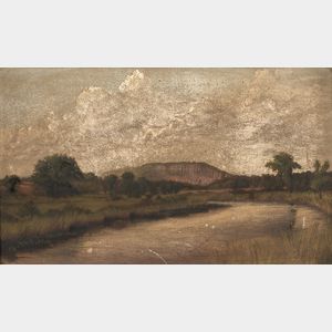 American School, 19th Century A Connecticut Landscape: Towering Clouds Above a Quiet River and Distant Cliff