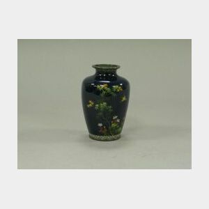 Japanese Silver Mounted Floral and Bird Cloisonne Vase