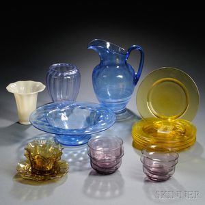 Twenty Steuben Tableware Items and Three Steuben Gold Aurene on Calcite Bowls