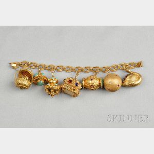 18kt Gold Gem-set Charm Bracelet