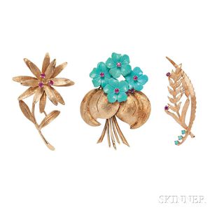 Three 14kt Gold Brooches