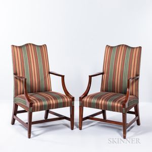 Pair of Modern Baker Furniture Mahogany Lolling Chairs