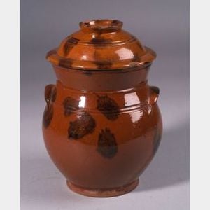 Covered Redware Crock