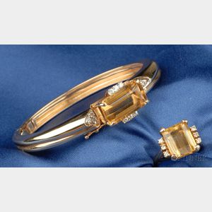 14k Gold, Citrine, and Diamond Ring and Bracelet