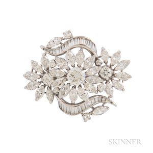 Platinum and Diamond Flower Brooch