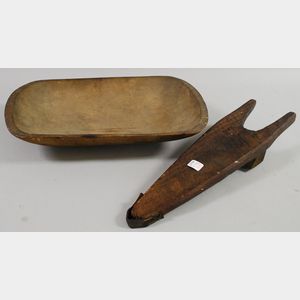 Wooden Oblong Chopping Bowl and a Rustic Wooden Bootjack.