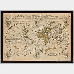 World Map in Double Hemisphere. Hendrik de Leth (1703-1750) Mappe Monde ou Description du Globe Terrestre.