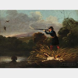 Attributed to Henry Alken (British, 1785-1851) Shooting Birds from a Riverbank