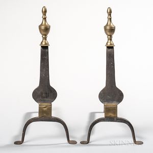 Pair of Iron and Brass Urn-top Knifeblade Andirons
